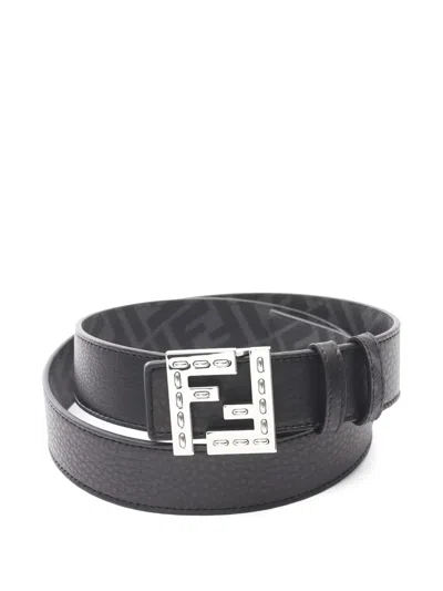 Pre-owned Fendi 2020 Square Ff Leather Belt In Black