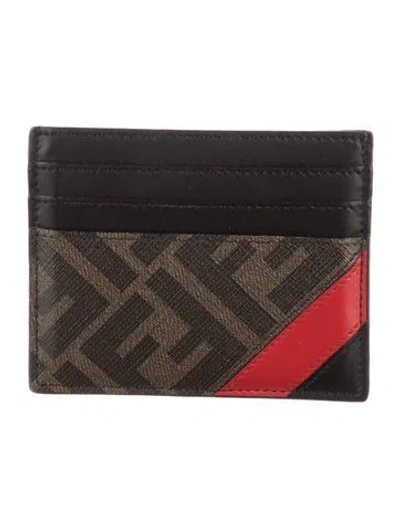 Pre-owned Fendi 2020 Zucca Ff Logo Card Holder In Brown