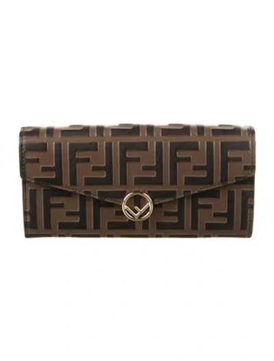 Pre-owned Fendi 2020 Zucca Ff Logo Continental Wallet In Brown
