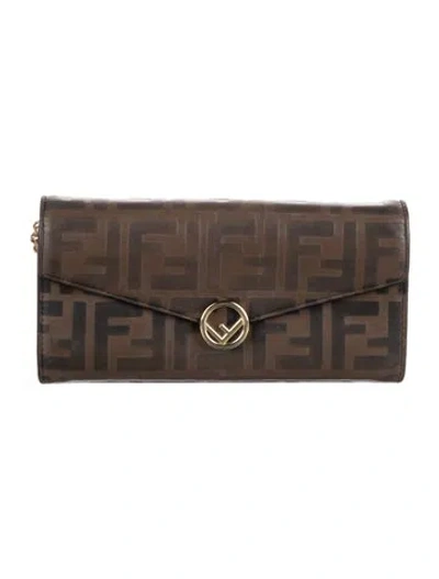 Pre-owned Fendi 2020 Zucca Ff Logo Continental Wallet In Brown