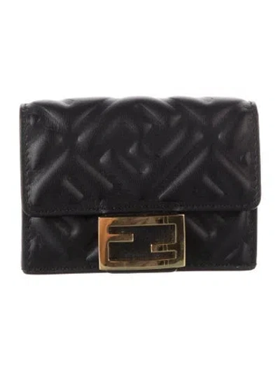 Pre-owned Fendi 2020 Zucca Ff Logo Trifold Wallet In Black