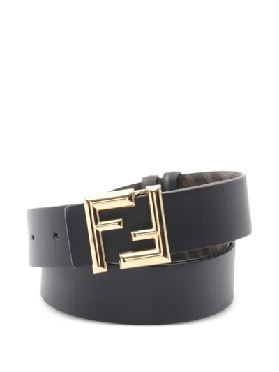 Pre-owned Fendi 2020 Zucca Ff Reversible Belt In Black