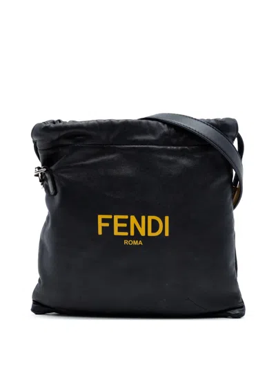 Pre-owned Fendi 2020-2026 Leather Pack Pouch Bag Crossbody Bag In Black