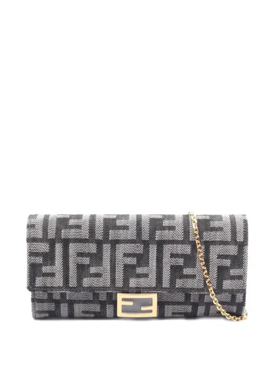 Pre-owned Fendi 2020s Baguette Logo Chain Wallet In Blue