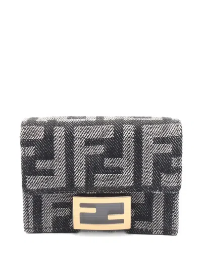 Pre-owned Fendi 2020s Baguette Micro Jacquard Trifold Wallet In Blue