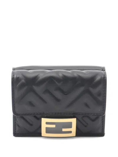 Pre-owned Fendi 2020s Baguette Tri-fold Wallet In Black