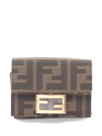 Pre-owned Fendi 2020s Baguette Zucca Trifold Wallet In Brown