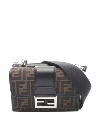Pre-owned Fendi 2020s Double Baguette Crossbody Bag In Brown