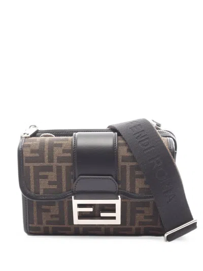 Pre-owned Fendi 2020s Double Baguette Shoulder Bag In Brown