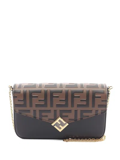 Pre-owned Fendi 2020s Ff Diamond Zucca Shoulder Bag In Black