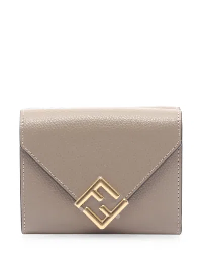 Pre-owned Fendi 2020s Ff Diamonds Trifold Wallet In Neutral