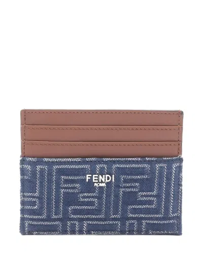 Pre-owned Fendi 2020s Ff Jacquard Card Case In Blue
