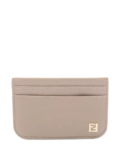 Pre-owned Fendi 2020s Ff Leather Card Case In Neutrals