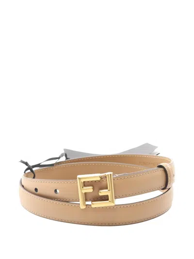 Pre-owned Fendi 2020s Ff-logo Leather Belt In Neutral