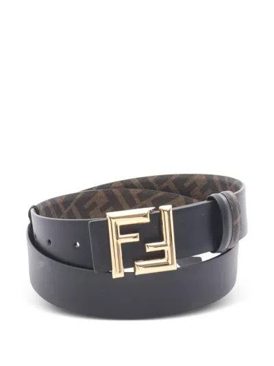 Pre-owned Fendi 2020s Ff Logo Reversible Belt In Black
