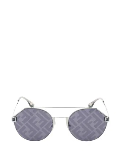 Pre-owned Fendi 2020s Ff Pattern Geometric Sunglasses In Silver