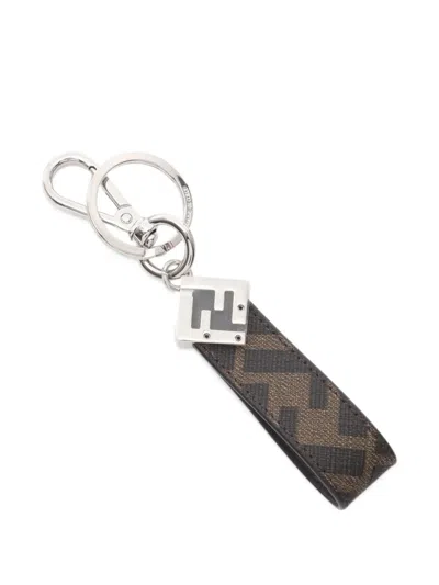 Pre-owned Fendi 2020s Ff Square Zucca Key Ring In Brown