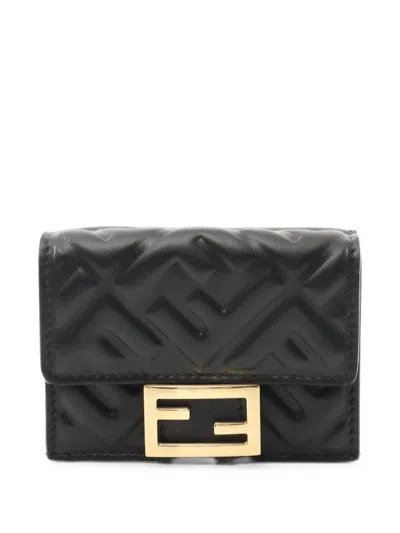 Pre-owned Fendi 2020s Ff-embossed Wallet In Black
