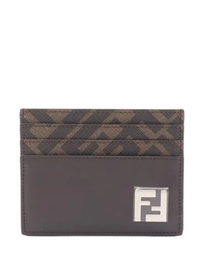 Pre-owned Fendi 2020s Ff-plaque Card Case In Brown