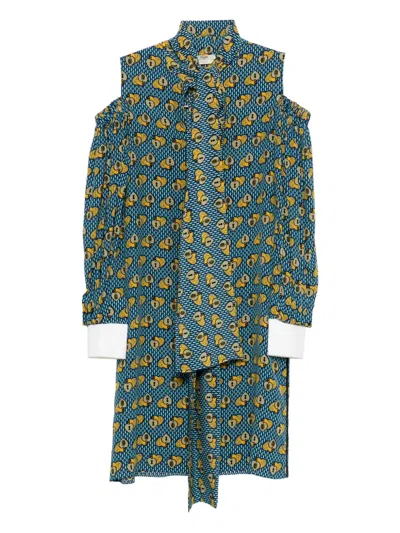Pre-owned Fendi 2020s Heart-pattern Midi Dress In Blue
