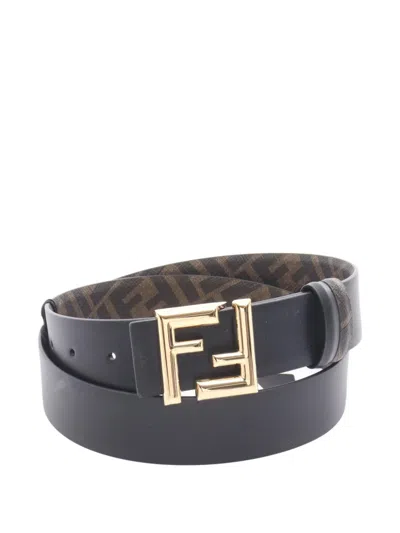 Pre-owned Fendi 2020s Round Ff Reversible Buckle Belt In Black