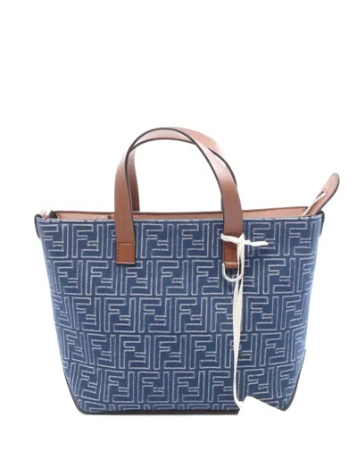 Pre-owned Fendi 2020s Small Ff-pattern Tote Bag In Blue