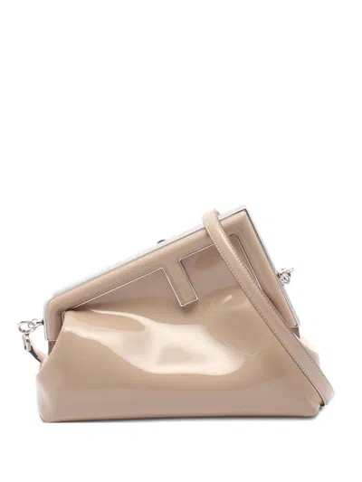 Pre-owned Fendi 2020s Small First Patent-leather Shoulder Bag In Neutral