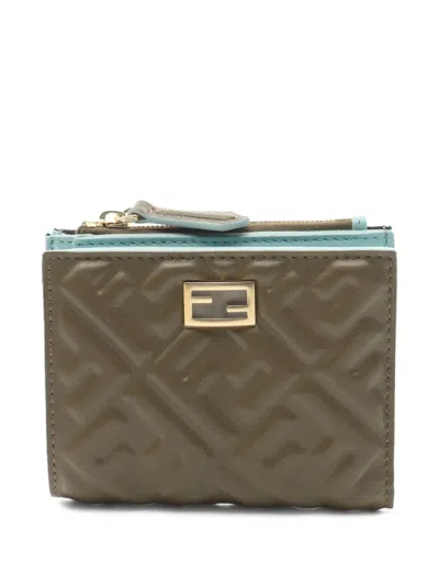 Pre-owned Fendi 2020s Small Slim Baguette Wallet In Green