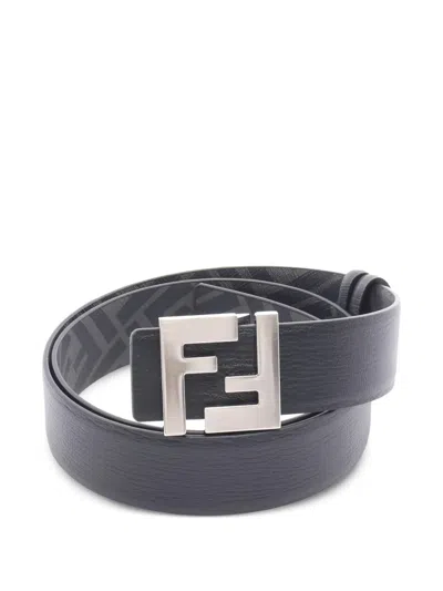 Pre-owned Fendi 2020s Square-ff Reversible Belt In Black