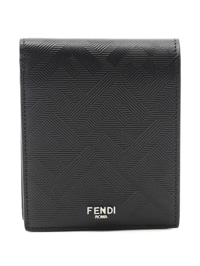 Pre-owned Fendi 2020s Zucca Bi-fold Leather Wallet In Black