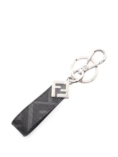 Pre-owned Fendi 2020s Zucca Ff Key Ring In Black