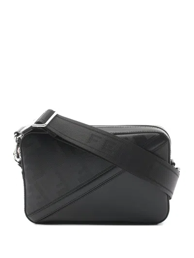 Pre-owned Fendi 2020s Zucca Leather Messenger Bag In Black