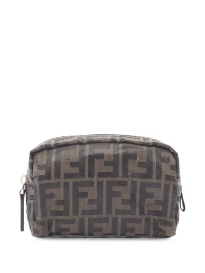 Pre-owned Fendi 2020s Zucca Leather-trim Pouch In Brown