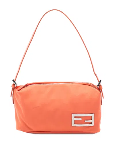Pre-owned Fendi 2021-2025 Nylon Ff Pochette Shoulder Bag In Orange