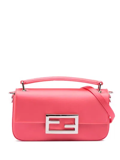 Pre-owned Fendi 2021-2025 Satin Phone Pouch Baguette Satchel In Pink