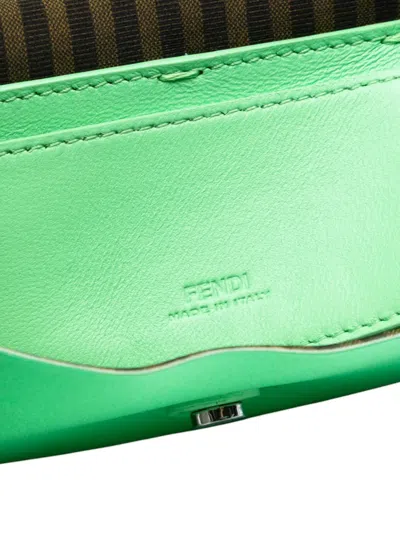 Pre-owned Fendi 2021-2025 Silk Baguette Phone Pouch Satchel In Green