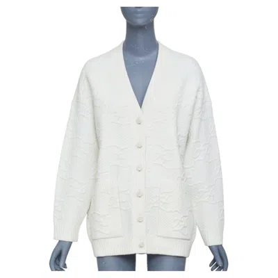 Pre-owned Fendi 2021 Heavyknit Virgin Wool Blend Embossed Ff Monogram Knit Cardigan It38 In Gray