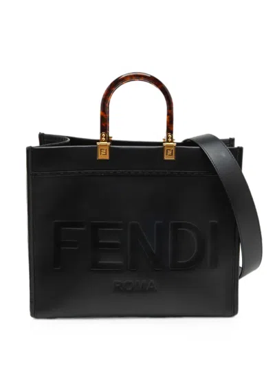 Pre-owned Fendi 2021 Medium Sunshine Leather Tote Bag In Black