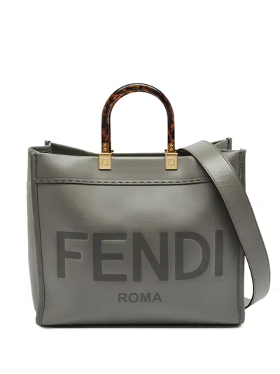 Pre-owned Fendi 2021 Medium Sunshine Tote Bag In Grey