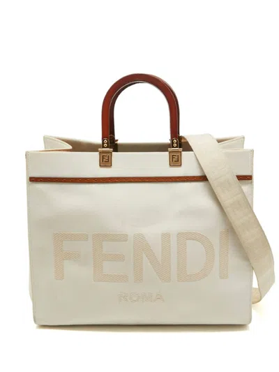 Pre-owned Fendi 2021 Medium Sunshine Two-way Bag In White