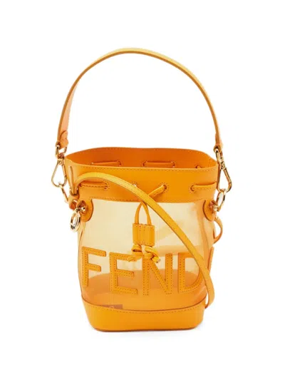 Pre-owned Fendi 2021 Mini Mon Tresor Mesh Bucket Bag In Orange