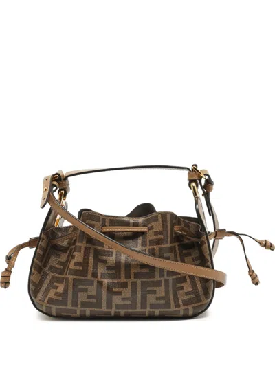 Pre-owned Fendi 2021 Mini Pomodorino Ff Bucket Bag In Brown