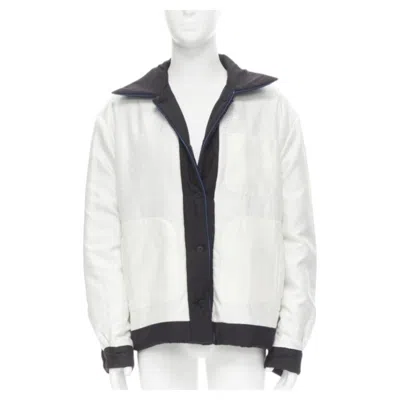 Pre-owned Fendi 2021 Reversible 100% Silk Black White Logo Padded Jacket It52 Xl