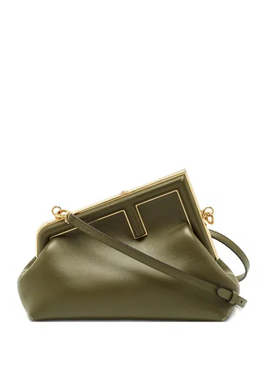 Pre-owned Fendi 2021 Small First Leather Clasp Clutch Bag In Green