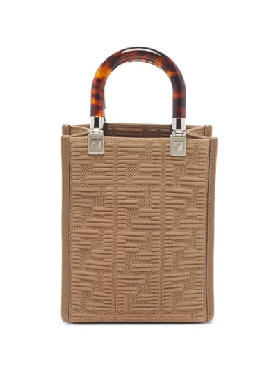 Pre-owned Fendi 2021 Sunshine Zucca Embossed Tote Bag In Neutral