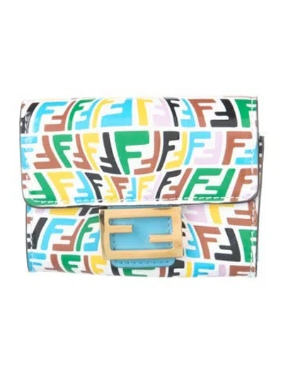 Pre-owned Fendi 2021 X Sarah Coleman Micro Ff Fish Eye Card Holder Compact Wallet In White