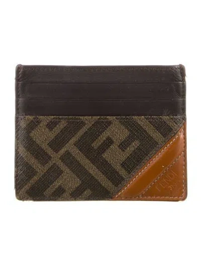 Pre-owned Fendi 2021 Zucca Ff Logo Card Holder In Brown