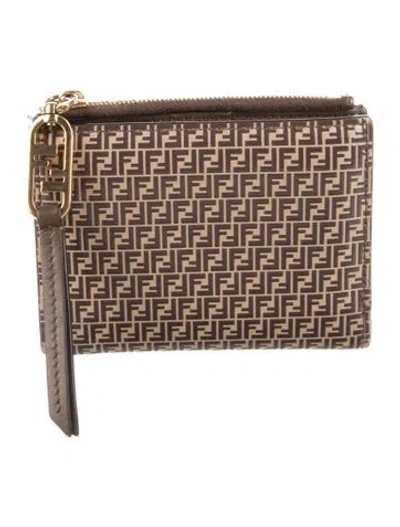 Pre-owned Fendi 2021 Zucca Ff Logo Continental Wallet In Brown