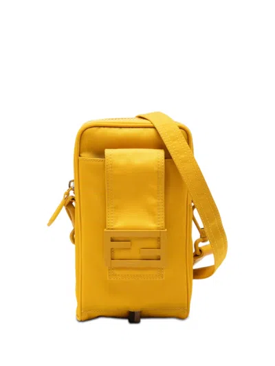 Pre-owned Fendi 2021-2026 Nylon Baguette Phone Crossbody Bag In Yellow
