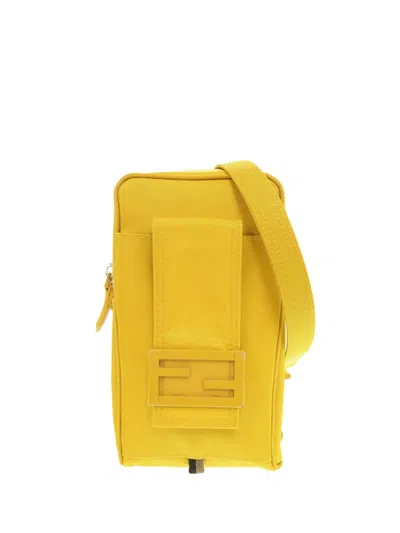 Pre-owned Fendi 2021-2026 Nylon Baguette Phone Crossbody Bag In Yellow